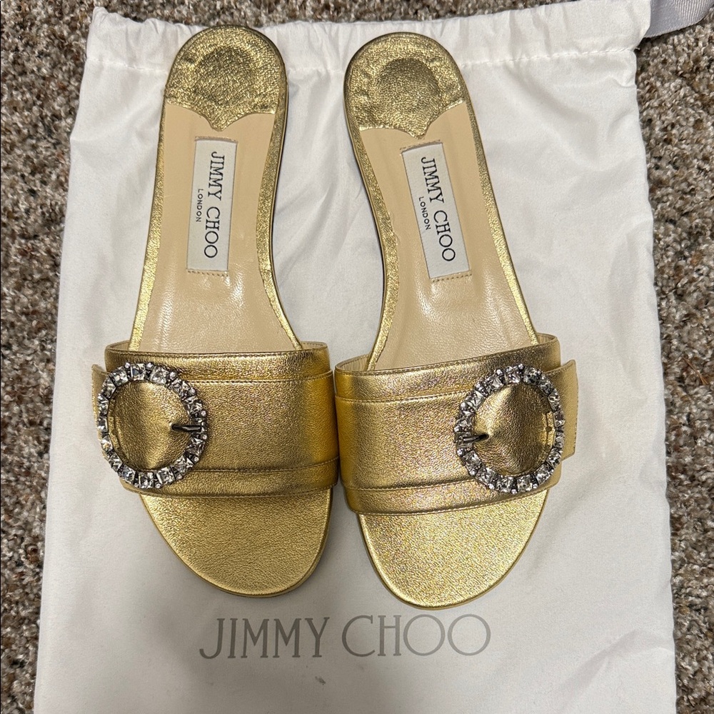 NEW! Jimmy Choo Gold Slide Sandals